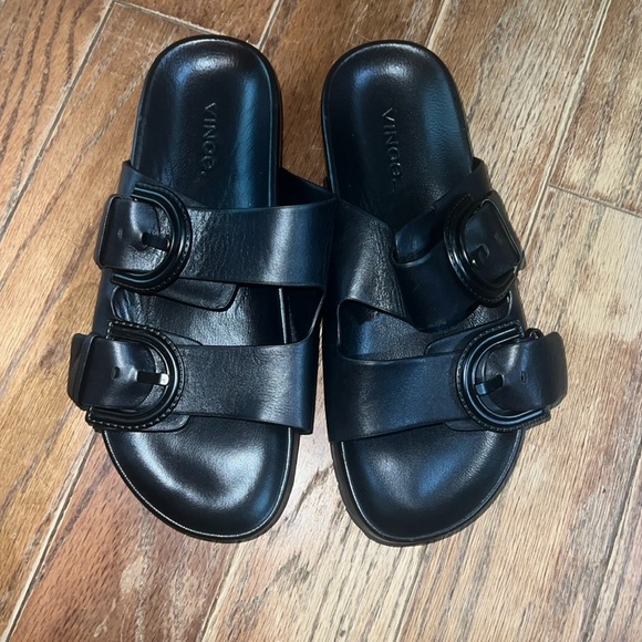 Women’s Vince Black Leather Slides
